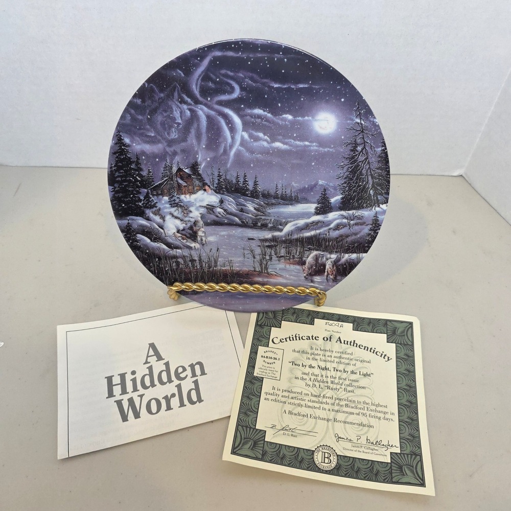 Bradford Exchange Wolf Plate: Two by the Night & Light, Porcelain (COA)